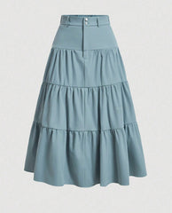 Women's Solid Color High-Low Zipper Pleated Skirt - fairypeony