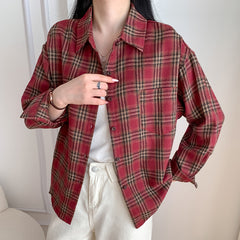 Retro Loose Plaid Shirt for Women