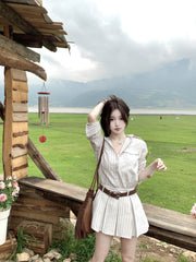 Long-sleeved striped shirt dress - fairypeony