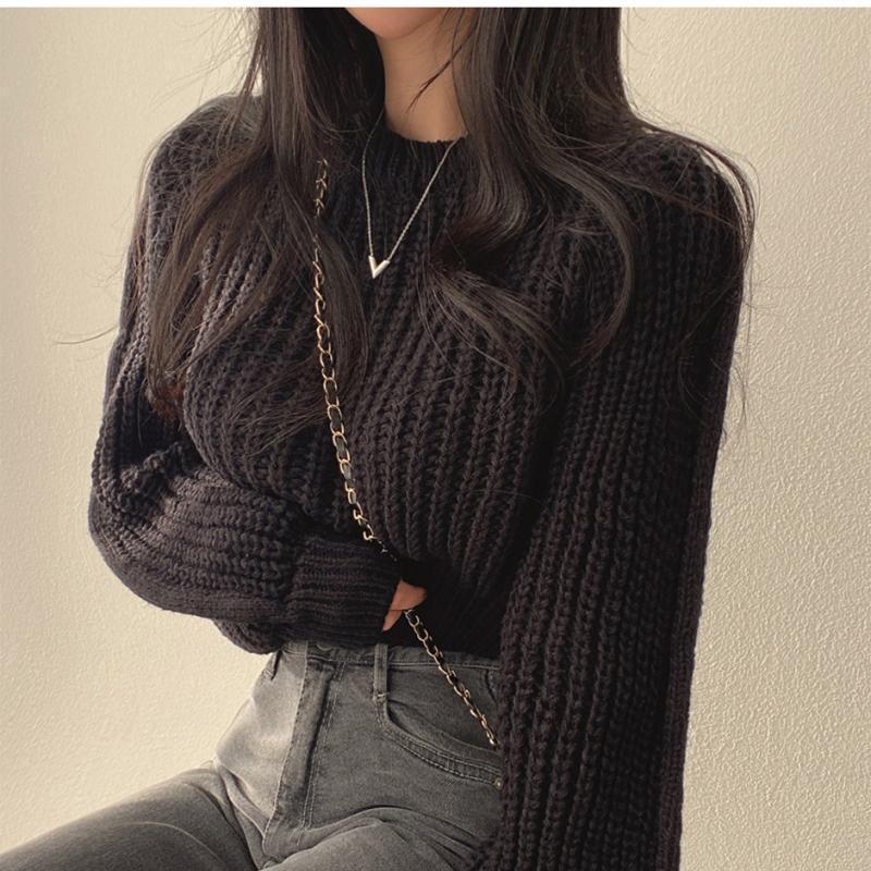 Solid Color Crew Neck Crop Sweater