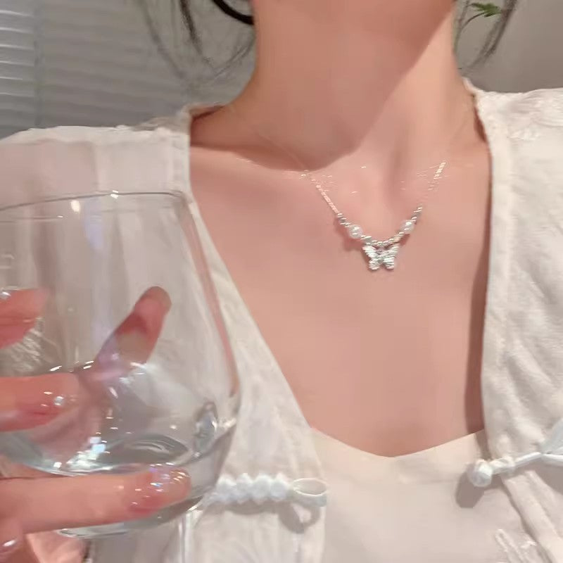 Butterfly Pearl Necklace - fairypeony