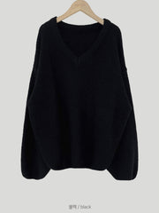 Solid Color V-Neck Loose Sweater