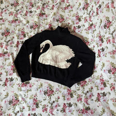 Womens Elegant Swan Pattern Loose Turtleneck Sweater