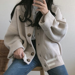 Preppy Striped Loose V Neck Knit Cardigan