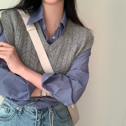 Vintage Striped Slim Long Sleeve Blouse