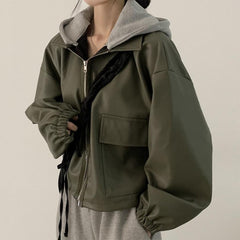 Two Tone Hooded Zip-Up Jacket