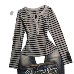 Striped Long Sleeve Knitted T-Shirt