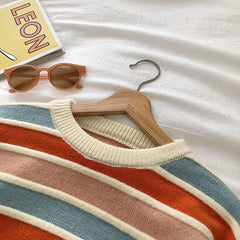 New Korean fan chic small color matching striped sweater - fairypeony
