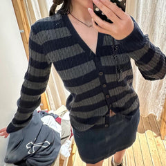 Cable Knit Striped Cardigan