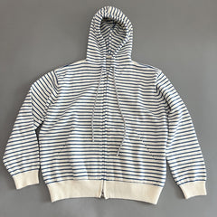 Women Casual Hooded Zip Up Striped Sweater