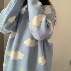 Cloud Print Loose Oversized Sweater