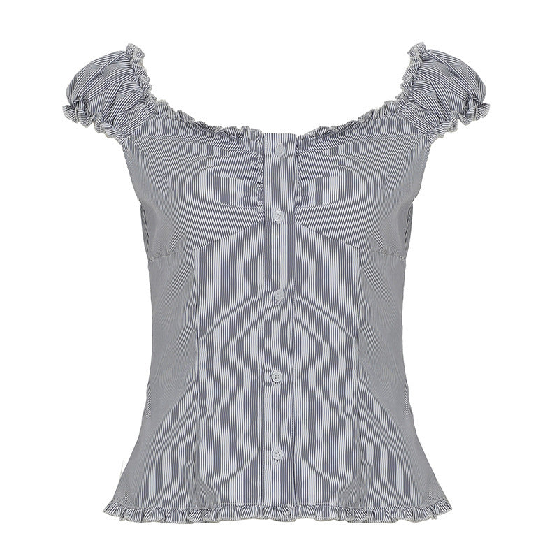Retro Plaid Off-Shoulder Blouse - fairypeony