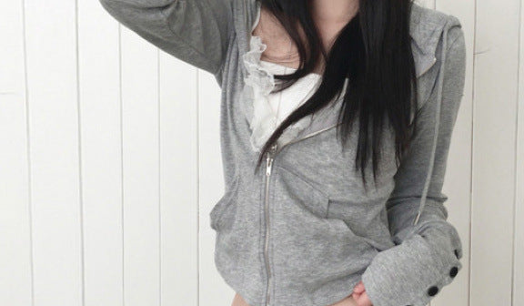 Butterfly sleeve hooded knit sweater in Gray, front view