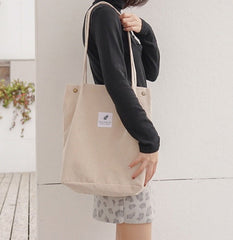 Vintage Embroidery Logo Corduroy Tote Bag