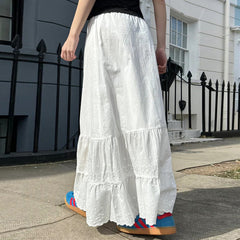 Vintage Lace Trim Ruffled Maxi Skirt