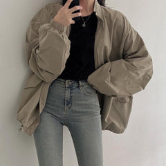 Women's Loose Fit Baseball Jacket – Korean Style Zip-Up Streetwear Coat