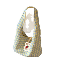 Double-Sided Plaid Canvas Tote Bag