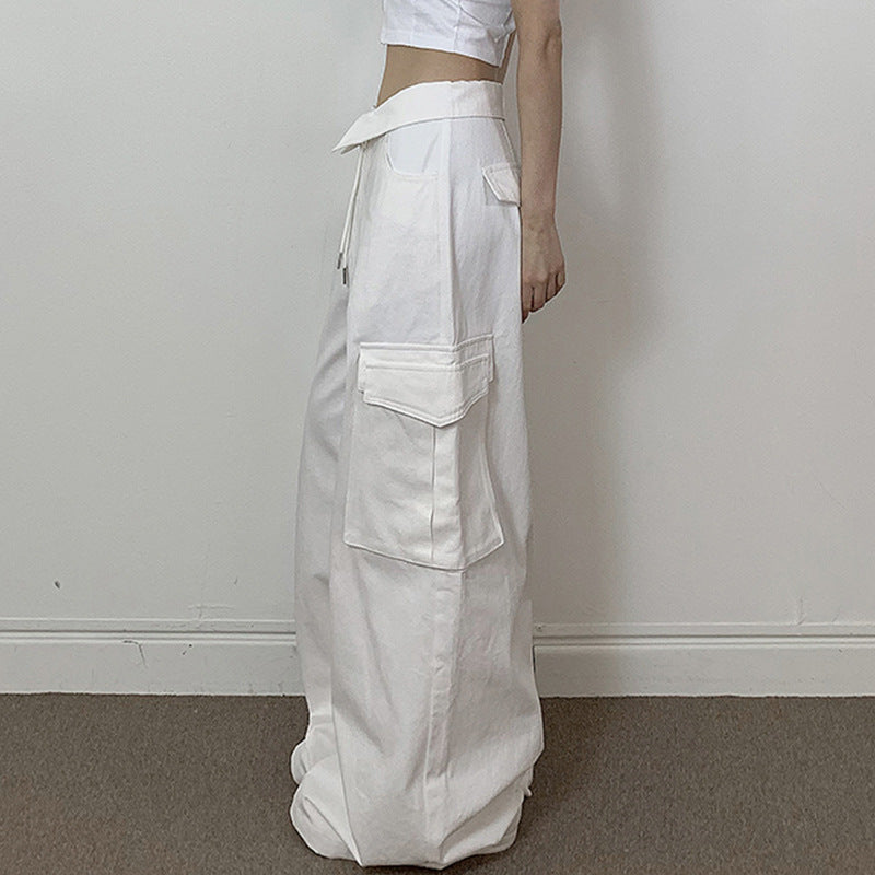 Fold Over Ruched Black Cargo Pants - fairypeony