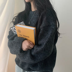 Dark Academia Round Neck Pullover Sweater - fairypeony