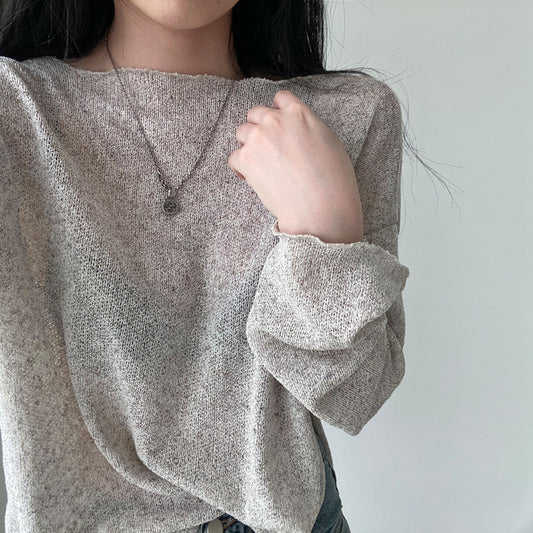 South Korea Chic Idle Style Thin Ice Silk Long Sleeve Knitwear