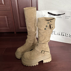 Retro Chunky Heel Belted High Boots