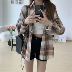 Vintage Plaid Oversized Loose Blouse