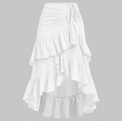 High-Waisted Patchwork Ruffle Hem Skirt - fairypeony