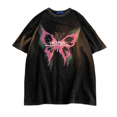 Vintage Butterfly Short Sleeve Graphic Oversized Tee - fairypeony