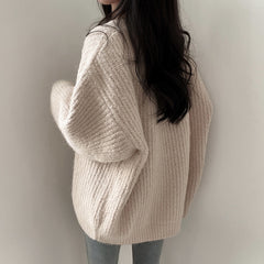 Vintage V-Neck Knitted Oversized Sweater
