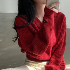 Vintage V-Neck Oversized Cropped Sweater