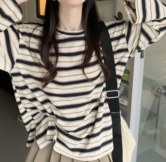 Vintage Striped Oversized Long Sleeve Tee