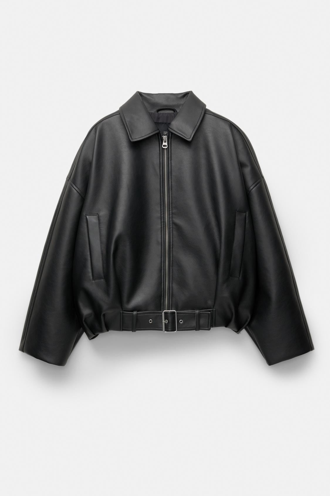 Womens Vintage Faux Leather Jacket with Belt