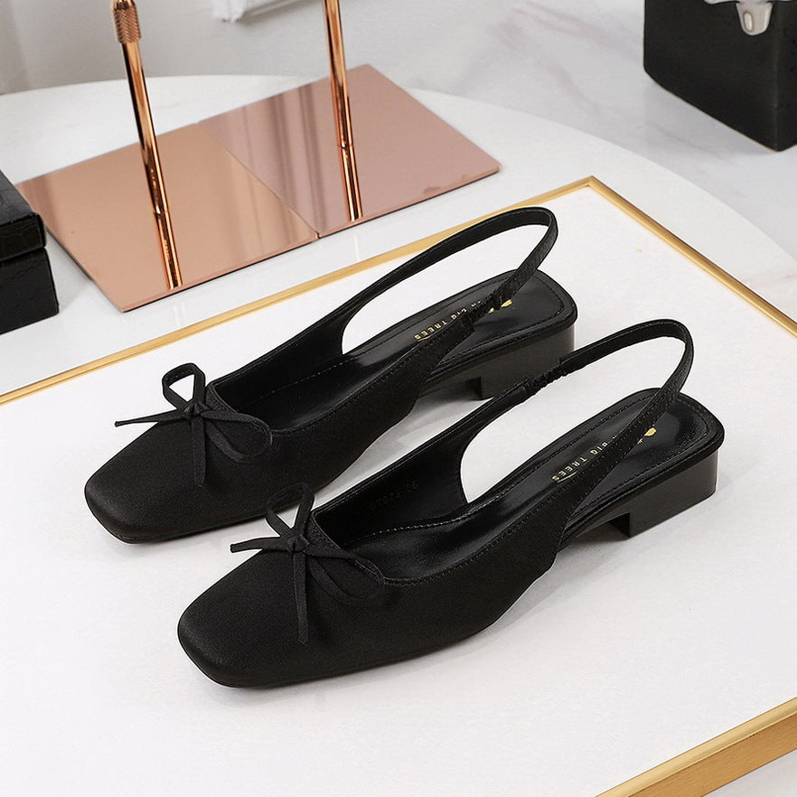 French Style Satin Bow Low Heel Shoes