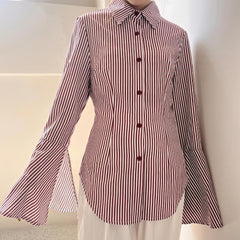 Vintage Striped Flare long sleeve Blouse
