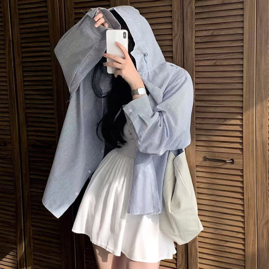 Long Sleeve Coat Plus Size Rimmed Patchwork Stripes Shirt For Women