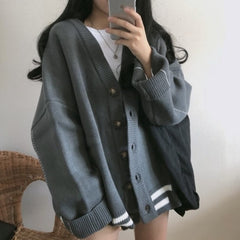 Preppy Striped Loose V Neck Knit Cardigan