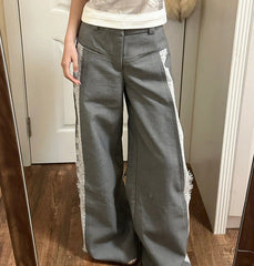 Lace Trim Patchwork Straight Wide Leg Pants