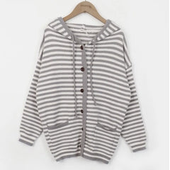 Vintage Striped Loose Hooded Knitted Cardigan