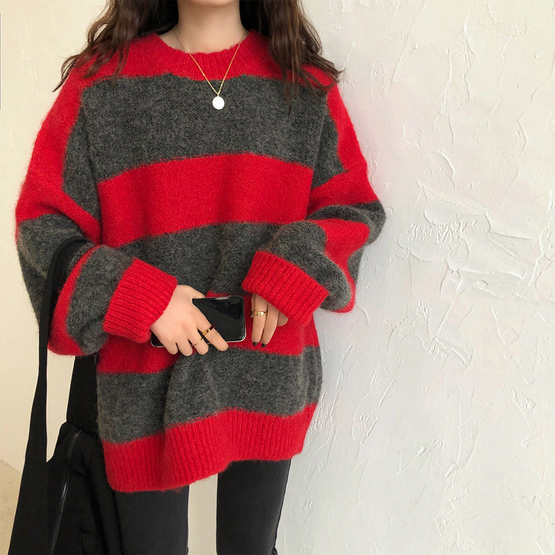 Oversized Stripe Pullover Sweater - fairypeony