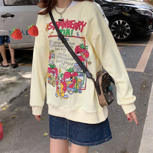 Strawberry Jam Print Oversized Sweatshirt