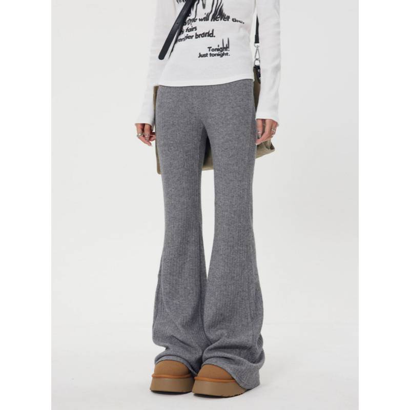 Solid High Rise Flare Leg Pants - fairypeony