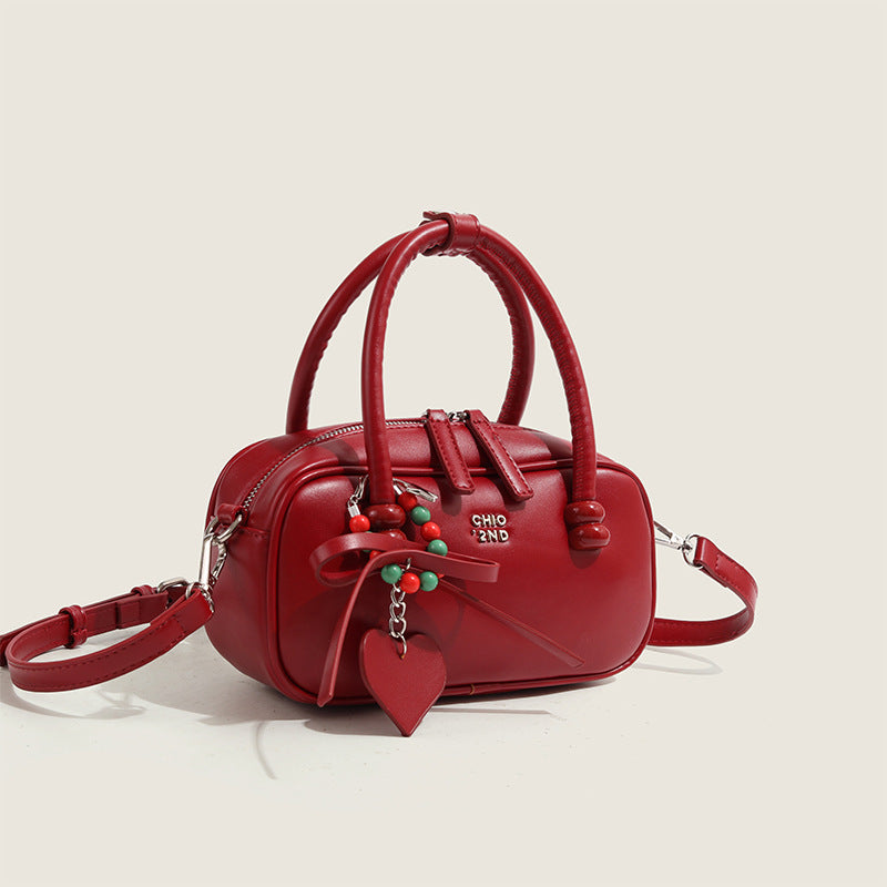 Red Plaid Pillow Portable Shoulder Messenger Bag - fairypeony