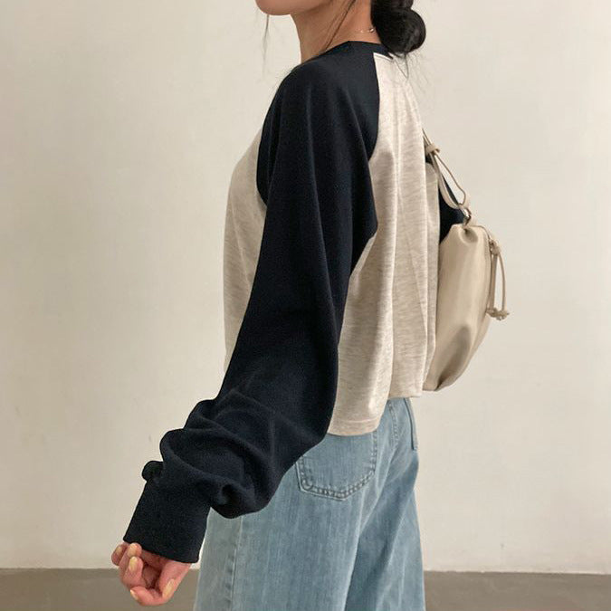 Raglan Contrast Color Long Sleeve Tee - fairypeony