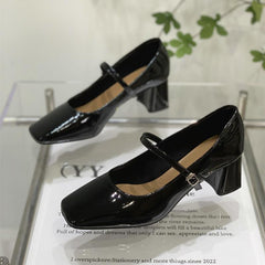 Mary Jane Chunky Heel Square Toe Shoes