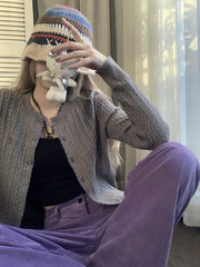 Vintage Cable Knit Slim Cardigan - fairypeony