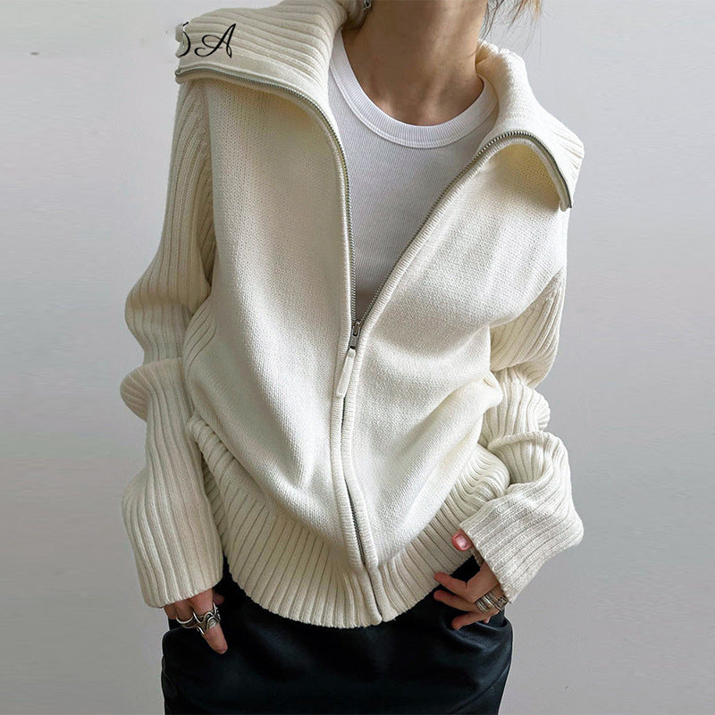 Rib Splice Zip Up Cardigan - fairypeony