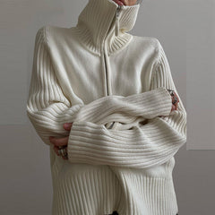 Rib Splice Zip Up Cardigan - fairypeony