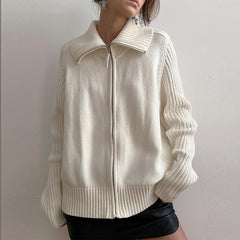 Rib Splice Zip Up Cardigan - fairypeony
