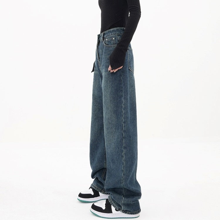 Three Button Baggy Wide Leg Boyfriend Jeans - fairypeony