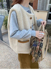 Reversible Lambswool Trim Sleeveless Jacket - fairypeony